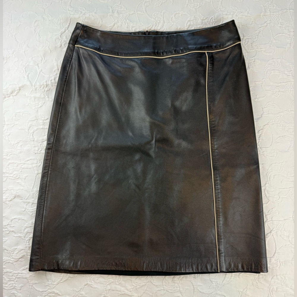Rene Lezard Italian black leather skirt 42